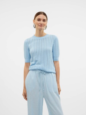 Vero Moda VMMORENA 2/4 O-NECK PULLOVER GA BOO: Airy Blue | Freewear VMMORENA 2/4 O-NECK PULLOVER GA BOO: - www.freewear.nl - Freewear
