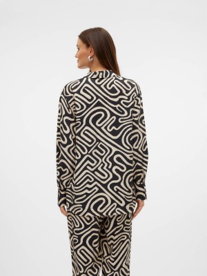 Vero Moda VMVIGDIS L/S SHIRT WVN BTQ GA Black/Vigdis | Freewear VMVIGDIS L/S SHIRT WVN BTQ GA - www.freewear.nl - Freewear