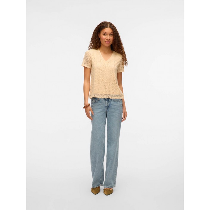 Vero Moda VMMAYA SS V NECK TOP JRS Birch | Freewear VMMAYA SS V NECK TOP JRS - www.freewear.nl - Freewear