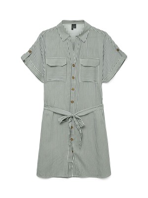 Vero Moda VMBUMPY SS SHORT SHIRT DRESS WVN GA: Laurel Wreath/Snow White | Freewear VMBUMPY SS SHORT SHIRT DRESS WVN GA: - www.freewear.nl - Freewear