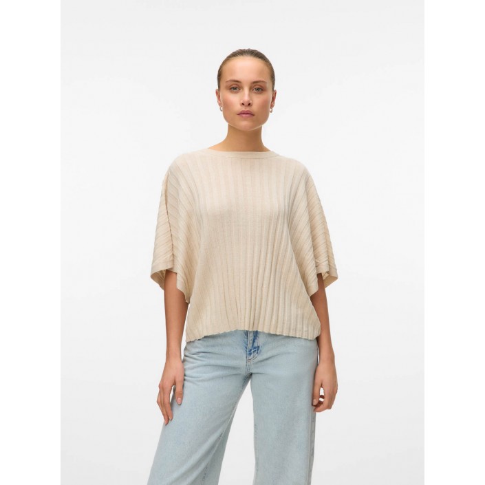 Vero Moda VMBARBADOS SS V-BACK PULLOVER GA SE Oatmeal/W. MELANGE | Freewear VMBARBADOS SS V-BACK PULLOVER GA SE - www.freewear.nl - Freewear