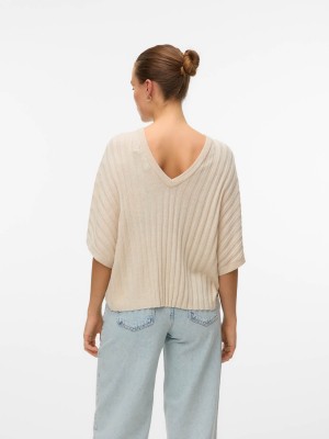 Vero Moda VMBARBADOS SS V-BACK PULLOVER GA SE Oatmeal/W. MELANGE | Freewear VMBARBADOS SS V-BACK PULLOVER GA SE - www.freewear.nl - Freewear