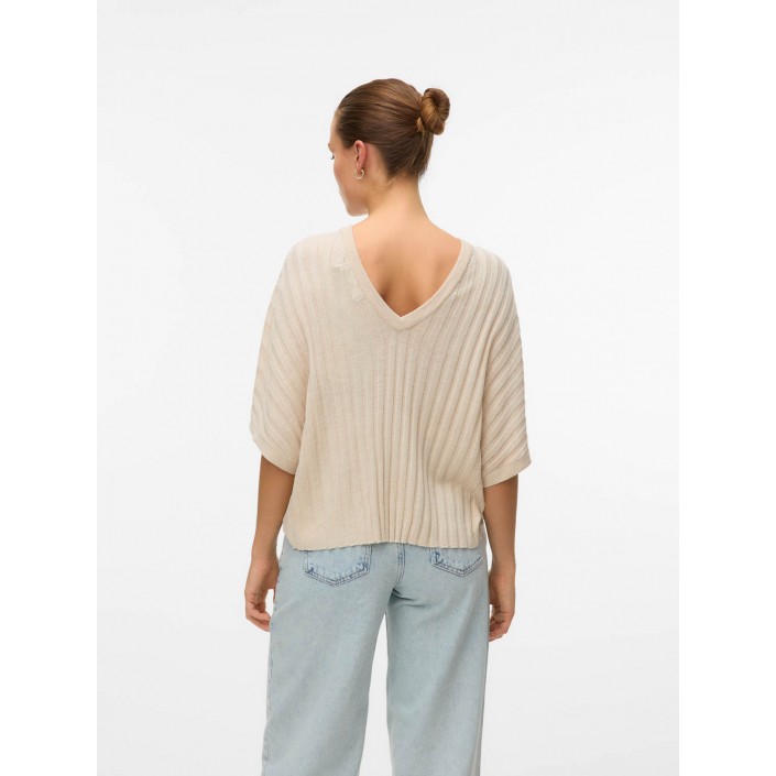 Vero Moda VMBARBADOS SS V-BACK PULLOVER GA SE Oatmeal/W. MELANGE | Freewear VMBARBADOS SS V-BACK PULLOVER GA SE - www.freewear.nl - Freewear
