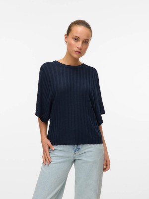Vero Moda VMBARBADOS SS V-BACK PULLOVER GA SE Navy Blazer | Freewear VMBARBADOS SS V-BACK PULLOVER GA SE - www.freewear.nl - Freewear