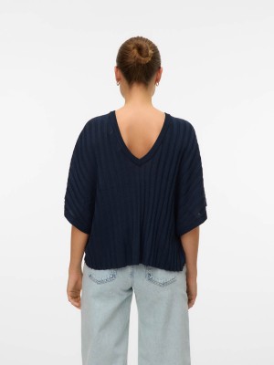 Vero Moda VMBARBADOS SS V-BACK PULLOVER GA SE Navy Blazer | Freewear VMBARBADOS SS V-BACK PULLOVER GA SE - www.freewear.nl - Freewear