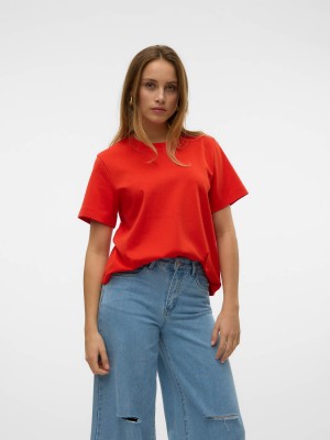 Vero Moda VMPERNILLE METTE SS TOP BOX JRS Fiery Red/SIMPLE | Freewear VMPERNILLE METTE SS TOP BOX JRS - www.freewear.nl - Freewear