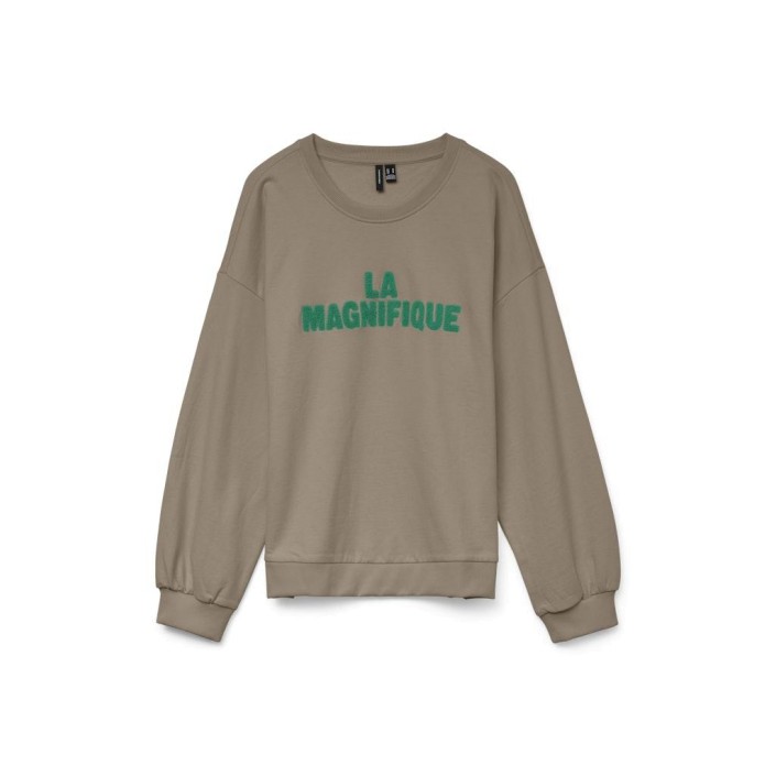 Vero Moda VMCLORA L/S O-NECK SWEAT JRS LCS GA Silver Mink/CHENILLE EMB. TEXT I | Freewear VMCLORA L/S O-NECK SWEAT JRS LCS GA - www.freewear.nl - Freewear