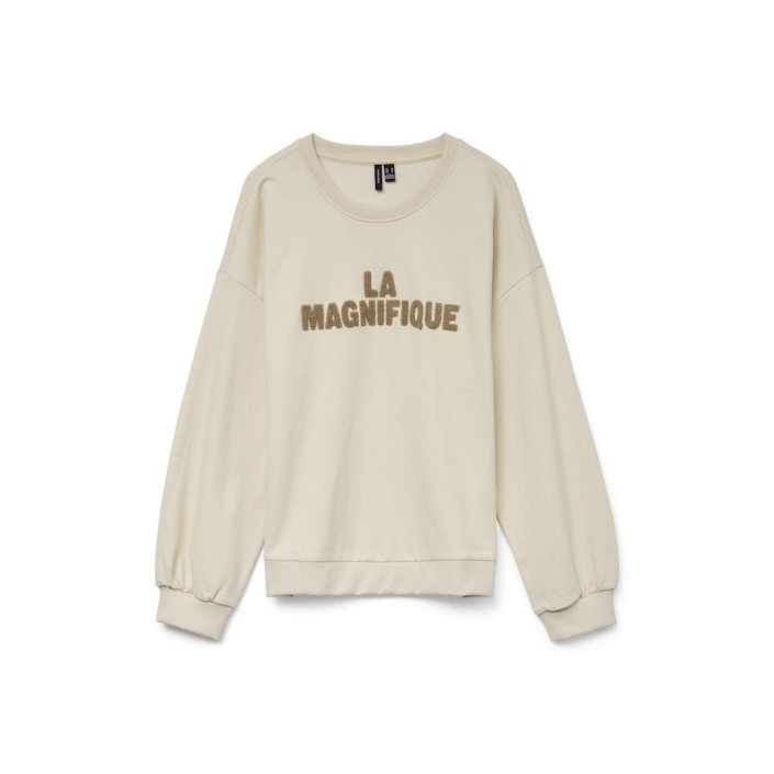 Vero Moda VMCLORA L/S O-NECK SWEAT JRS LCS GA Birch/CHENILLE EMB TEXT INDIAN T | Freewear VMCLORA L/S O-NECK SWEAT JRS LCS GA - www.freewear.nl - Freewear