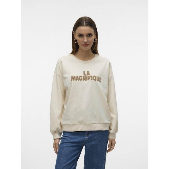 Vero Moda VMCLORA L/S O-NECK SWEAT JRS LCS GA Birch/CHENILLE EMB TEXT INDIAN T | Freewear VMCLORA L/S O-NECK SWEAT JRS LCS GA - www.freewear.nl - Freewear