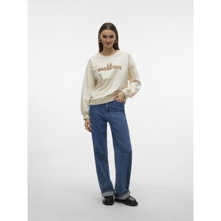 Vero Moda VMCLORA L/S O-NECK SWEAT JRS LCS GA Birch/CHENILLE EMB TEXT INDIAN T | Freewear VMCLORA L/S O-NECK SWEAT JRS LCS GA - www.freewear.nl - Freewear