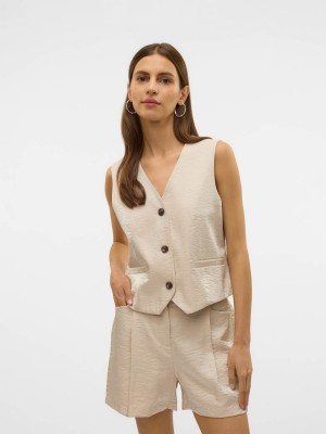 Vero Moda VMLIANA SL SHINY WAISTCOAT Oatmeal | Freewear VMLIANA SL SHINY WAISTCOAT - www.freewear.nl - Freewear