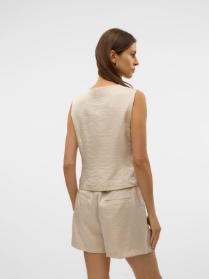 Vero Moda VMLIANA SL SHINY WAISTCOAT Oatmeal | Freewear VMLIANA SL SHINY WAISTCOAT - www.freewear.nl - Freewear