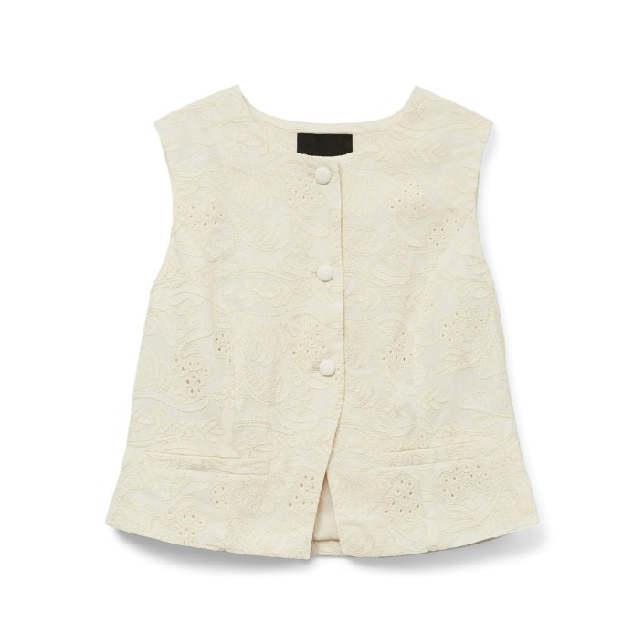 Vero Moda VMELINE SL SHORT EMBR WAISTCOAT Cloud Dancer/EMBROIDERY ANGLAIS | Freewear VMELINE SL SHORT EMBR WAISTCOAT - www.freewear.nl - Freewear