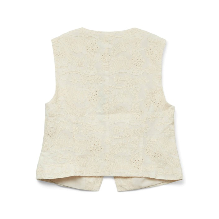 Vero Moda VMELINE SL SHORT EMBR WAISTCOAT Cloud Dancer/EMBROIDERY ANGLAIS | Freewear VMELINE SL SHORT EMBR WAISTCOAT - www.freewear.nl - Freewear