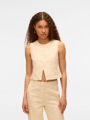 Vero Moda VMELINE SL SHORT EMBR WAISTCOAT Cloud Dancer/EMBROIDERY ANGLAIS | Freewear VMELINE SL SHORT EMBR WAISTCOAT - www.freewear.nl - Freewear