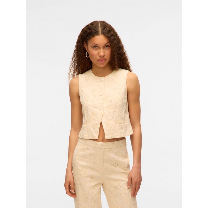 Vero Moda VMELINE SL SHORT EMBR WAISTCOAT Cloud Dancer/EMBROIDERY ANGLAIS | Freewear VMELINE SL SHORT EMBR WAISTCOAT - www.freewear.nl - Freewear
