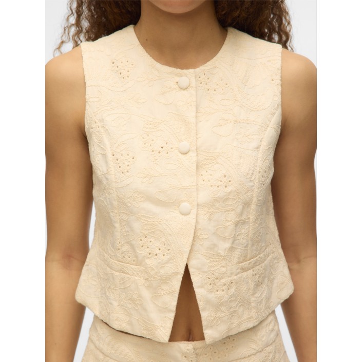 Vero Moda VMELINE SL SHORT EMBR WAISTCOAT Cloud Dancer/EMBROIDERY ANGLAIS | Freewear VMELINE SL SHORT EMBR WAISTCOAT - www.freewear.nl - Freewear