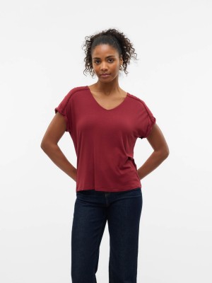 Vero Moda VMVANESSA SS V-NECK TOP JRS GA Syrah | Freewear VMVANESSA SS V-NECK TOP JRS GA - www.freewear.nl - Freewear