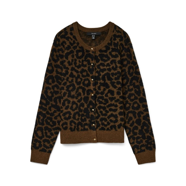 Vero Moda VMNEWKAI LS O-NECK CARDIGAN  BOO Emperador/W. BLACK LEO PATTERN | Freewear VMNEWKAI LS O-NECK CARDIGAN  BOO - www.freewear.nl - Freewear