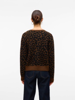 Vero Moda VMNEWKAI LS O-NECK CARDIGAN  BOO Emperador/W. BLACK LEO PATTERN | Freewear VMNEWKAI LS O-NECK CARDIGAN  BOO - www.freewear.nl - Freewear