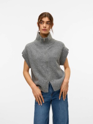 Vero Moda VMBANG SL HIGHNECK ZIPPER VEST BOO Medium Grey Melange | Freewear VMBANG SL HIGHNECK ZIPPER VEST BOO - www.freewear.nl - Freewear