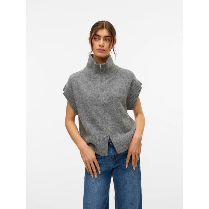 Vero Moda VMBANG SL HIGHNECK ZIPPER VEST BOO Medium Grey Melange | Freewear VMBANG SL HIGHNECK ZIPPER VEST BOO - www.freewear.nl - Freewear