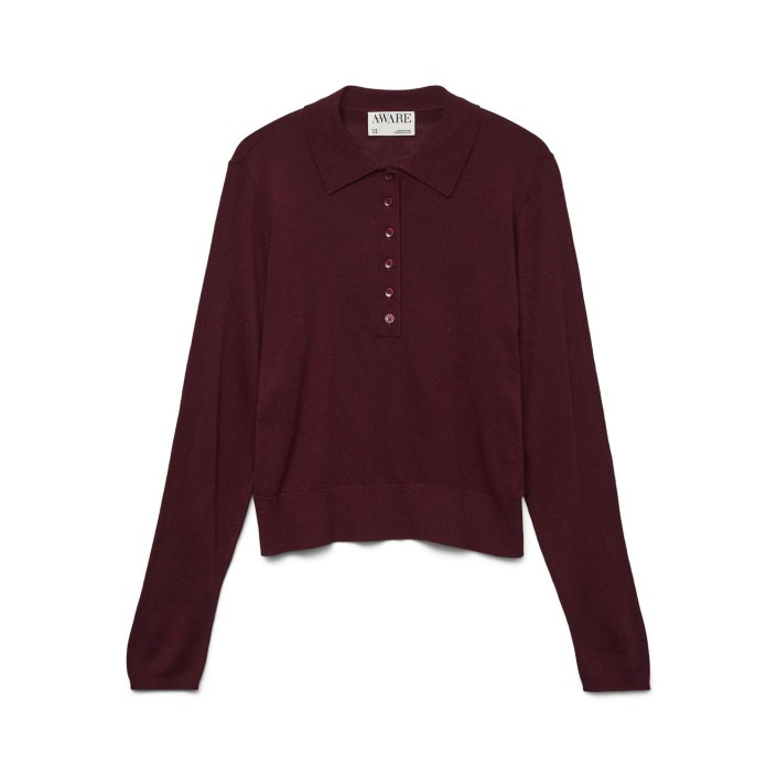 Vero Moda Aware AWSIKITA LS O-NECK KNIT POLO NOOS Zinfandel | Freewear AWSIKITA LS O-NECK KNIT POLO NOOS - www.freewear.nl - Freewear