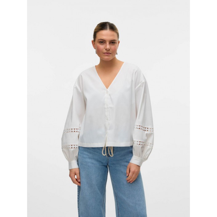 Vero Moda VMJANNI TAPE LS V-NECK TOP WVN GA L: Snow White | Freewear VMJANNI TAPE LS V-NECK TOP WVN GA L: - www.freewear.nl - Freewear