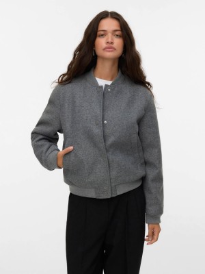 Vero Moda VMFORTUNE SHORT BOMBER JACKET GA NO: Medium Grey Melange | Freewear VMFORTUNE SHORT BOMBER JACKET GA NO: - www.freewear.nl - Freewear