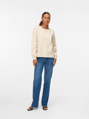 Vero Moda VMFATILDA L/S SWEATSHIRT JRS BTQ Birch/PEARLS | Freewear VMFATILDA L/S SWEATSHIRT JRS BTQ - www.freewear.nl - Freewear