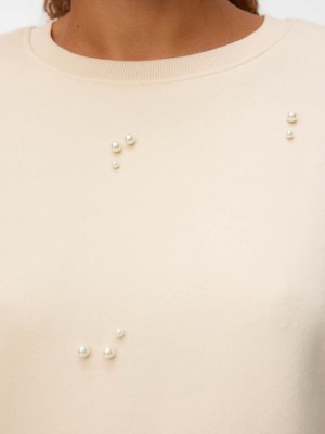 Vero Moda VMFATILDA L/S SWEATSHIRT JRS BTQ Birch/PEARLS | Freewear VMFATILDA L/S SWEATSHIRT JRS BTQ - www.freewear.nl - Freewear
