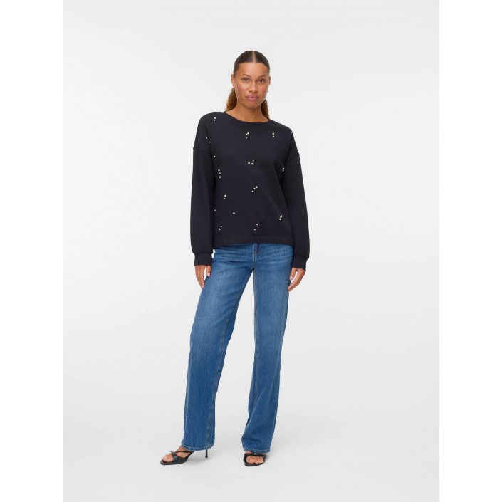 Vero Moda VMFATILDA L/S SWEATSHIRT JRS BTQ Black/TONE-IN-TONE PEARLS | Freewear VMFATILDA L/S SWEATSHIRT JRS BTQ - www.freewear.nl - Freewear