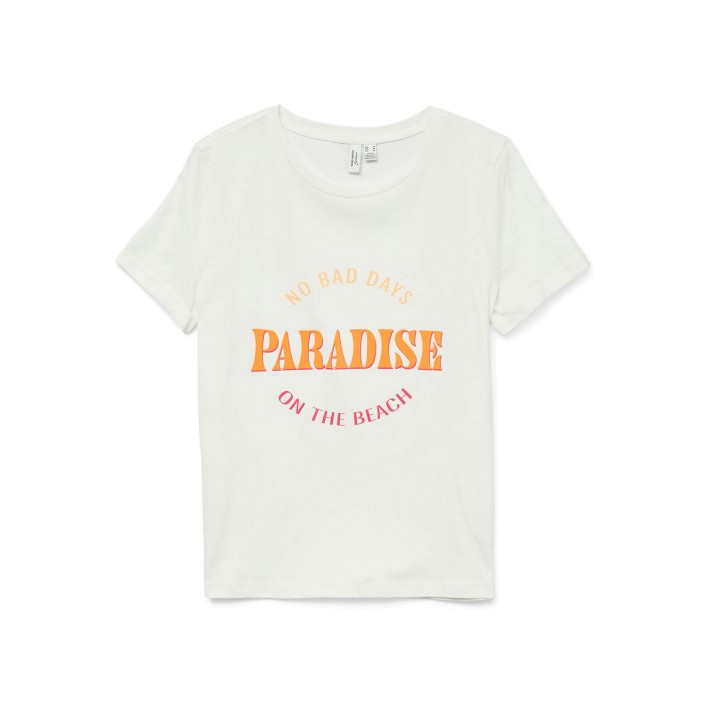 Vero Moda VMELLA S/S O-NECK T-SHIRT JRS BTQ G: Snow White/PARADISE | Freewear VMELLA S/S O-NECK T-SHIRT JRS BTQ G: - www.freewear.nl - Freewear