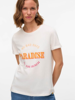 Vero Moda VMELLA S/S O-NECK T-SHIRT JRS BTQ G: Snow White/PARADISE | Freewear VMELLA S/S O-NECK T-SHIRT JRS BTQ G: - www.freewear.nl - Freewear
