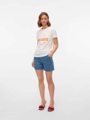 Vero Moda VMELLA S/S O-NECK T-SHIRT JRS BTQ G: Snow White/PARADISE | Freewear VMELLA S/S O-NECK T-SHIRT JRS BTQ G: - www.freewear.nl - Freewear