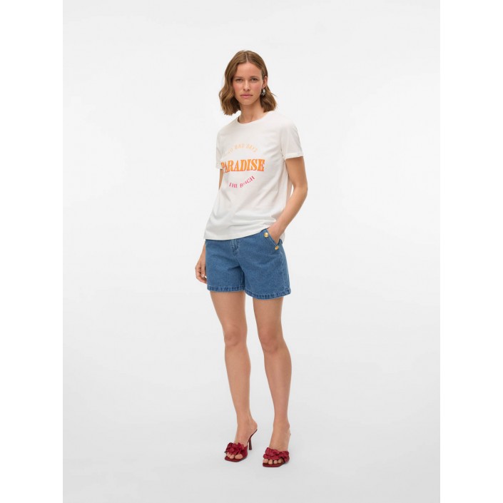 Vero Moda VMELLA S/S O-NECK T-SHIRT JRS BTQ G: Snow White/PARADISE | Freewear VMELLA S/S O-NECK T-SHIRT JRS BTQ G: - www.freewear.nl - Freewear