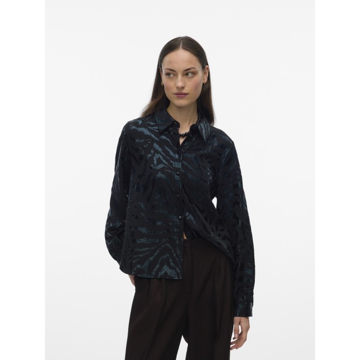Vero Moda VMCARLA FOIL L/S SHIRT WVN GA Black/Black zebra foil | Freewear VMCARLA FOIL L/S SHIRT WVN GA - www.freewear.nl - Freewear