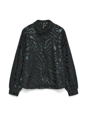 Vero Moda VMCARLA FOIL L/S SHIRT WVN GA Black/Black zebra foil | Freewear VMCARLA FOIL L/S SHIRT WVN GA - www.freewear.nl - Freewear
