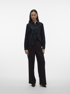 Vero Moda VMCARLA FOIL L/S SHIRT WVN GA Black/Black zebra foil | Freewear VMCARLA FOIL L/S SHIRT WVN GA - www.freewear.nl - Freewear