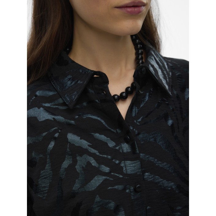 Vero Moda VMCARLA FOIL L/S SHIRT WVN GA Black/Black zebra foil | Freewear VMCARLA FOIL L/S SHIRT WVN GA - www.freewear.nl - Freewear