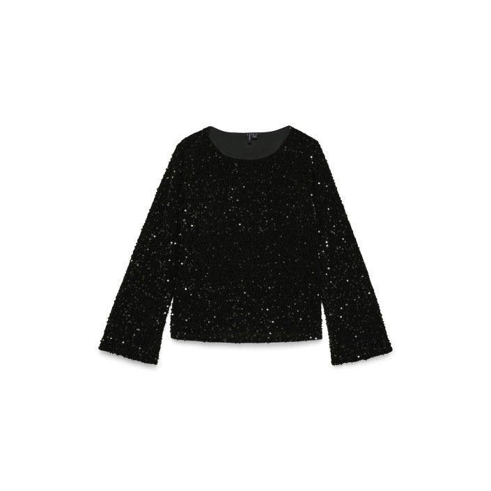 Vero Moda VMBELLA LS BOATNECK SQ TOP JRS GA Black/Black sequins | Freewear VMBELLA LS BOATNECK SQ TOP JRS GA - www.freewear.nl - Freewear