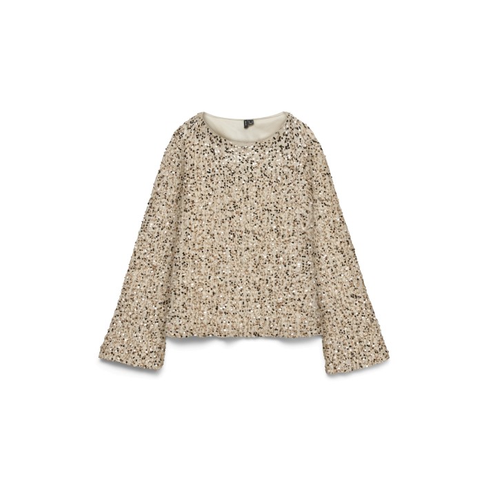 Vero Moda VMBELLA LS BOATNECK SQ TOP JRS GA Pumice Stone/Champagne sequins | Freewear VMBELLA LS BOATNECK SQ TOP JRS GA - www.freewear.nl - Freewear