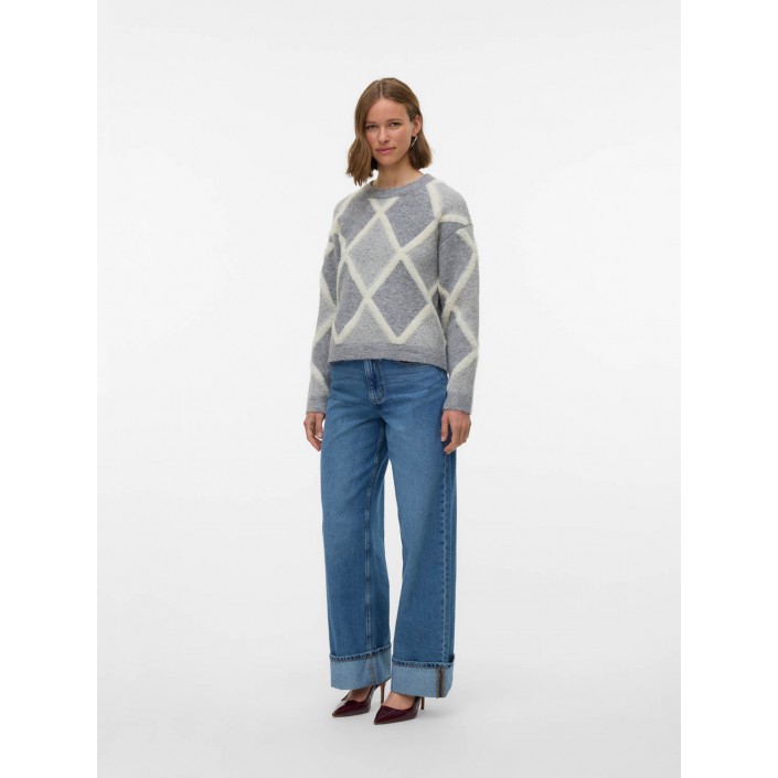 Vero Moda VMARGIE LS O-NECK PULLOVER Medium Grey Melange/W. BIRCH | Freewear VMARGIE LS O-NECK PULLOVER - www.freewear.nl - Freewear