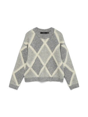 Vero Moda VMARGIE LS O-NECK PULLOVER Medium Grey Melange/W. BIRCH | Freewear VMARGIE LS O-NECK PULLOVER - www.freewear.nl - Freewear