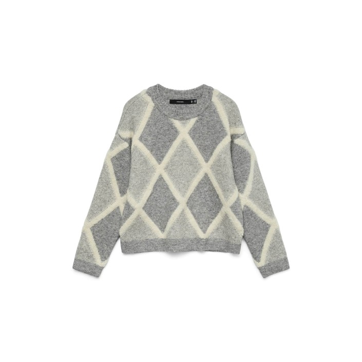 Vero Moda VMARGIE LS O-NECK PULLOVER Medium Grey Melange/W. BIRCH | Freewear VMARGIE LS O-NECK PULLOVER - www.freewear.nl - Freewear