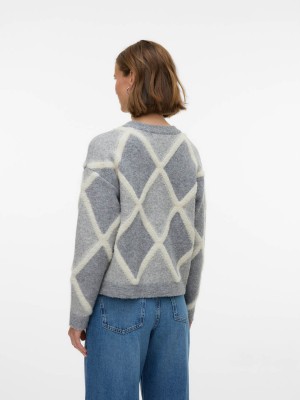 Vero Moda VMARGIE LS O-NECK PULLOVER Medium Grey Melange/W. BIRCH | Freewear VMARGIE LS O-NECK PULLOVER - www.freewear.nl - Freewear