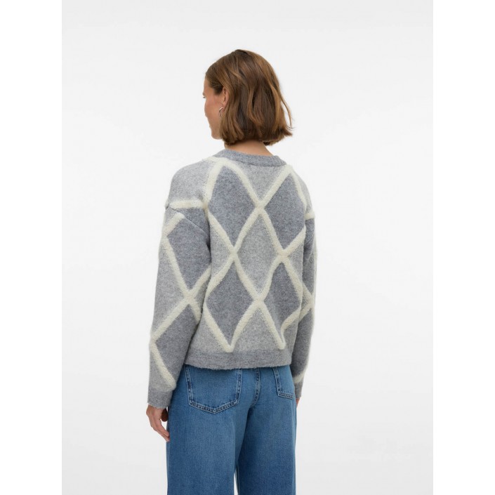 Vero Moda VMARGIE LS O-NECK PULLOVER Medium Grey Melange/W. BIRCH | Freewear VMARGIE LS O-NECK PULLOVER - www.freewear.nl - Freewear