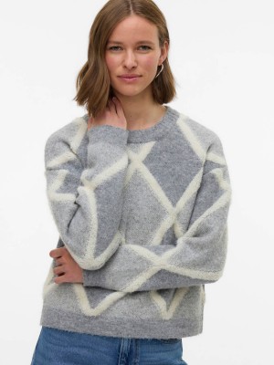 Vero Moda VMARGIE LS O-NECK PULLOVER Medium Grey Melange/W. BIRCH | Freewear VMARGIE LS O-NECK PULLOVER - www.freewear.nl - Freewear