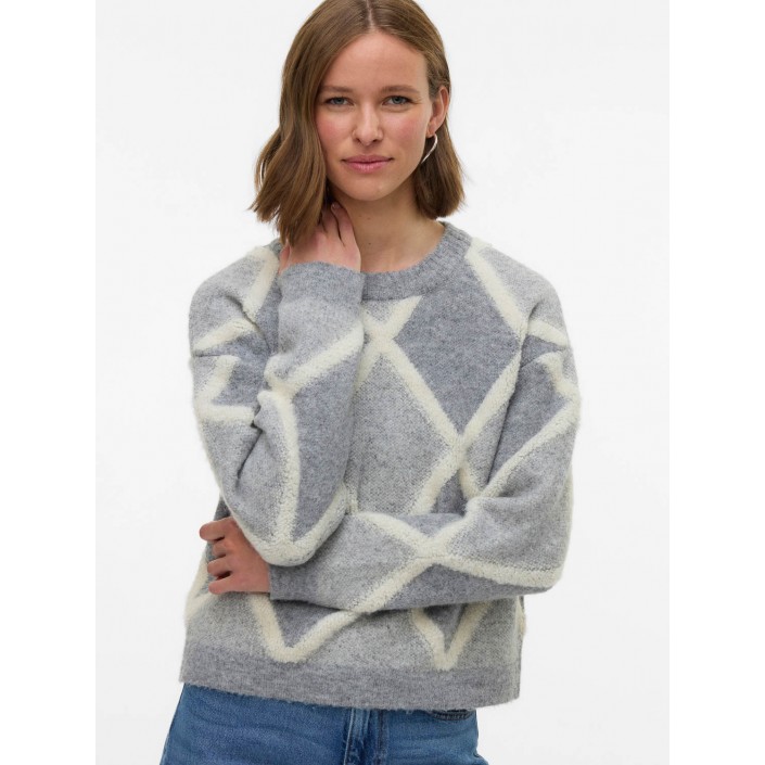 Vero Moda VMARGIE LS O-NECK PULLOVER Medium Grey Melange/W. BIRCH | Freewear VMARGIE LS O-NECK PULLOVER - www.freewear.nl - Freewear