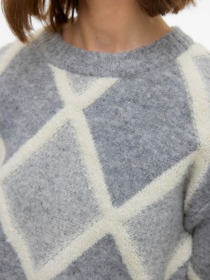 Vero Moda VMARGIE LS O-NECK PULLOVER Medium Grey Melange/W. BIRCH | Freewear VMARGIE LS O-NECK PULLOVER - www.freewear.nl - Freewear
